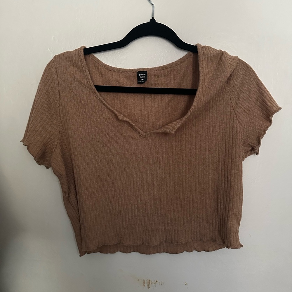Casual Tan Ribbed Women's Top